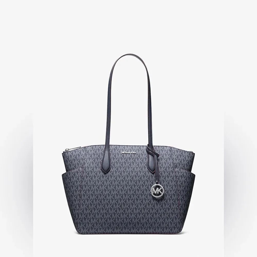 New Michael KorsāMarilyn Medium Black Signature Logo Tote Bag MSRP $358